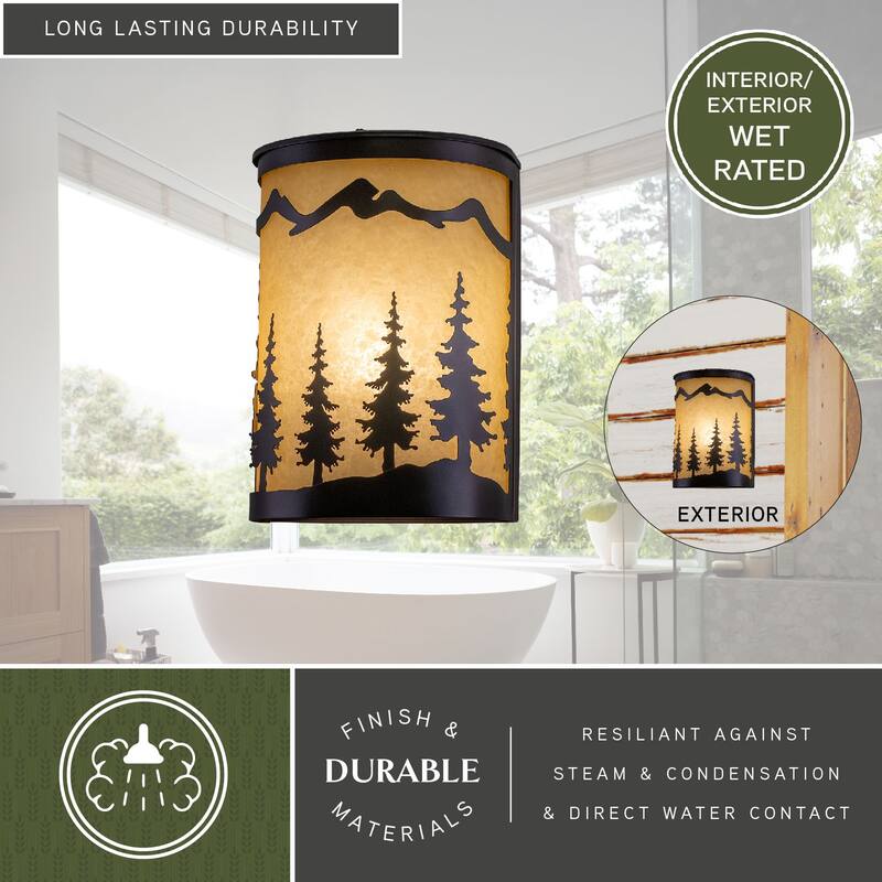 Yosemite 1 Light Bronze Rustic Tree Flush Indoor Outdoor Wall Sconce - 8-in W x 11-in H x 5-in D