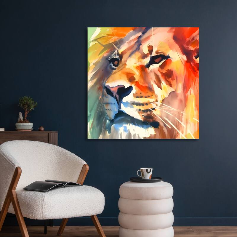 Empire Art Direct Regal Strength I Lion Printed Tempered Glass Wall Art - Multi-Color