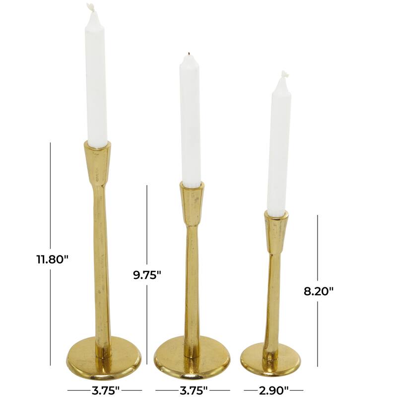 Aluminum Metal Slim Candle Holder with Round Bases - Set of 3 Gold - Roche River Decor