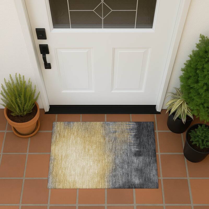 Machine Washable Indoor/ Outdoor Modern Dawn Chantille Rug - Granite - 1'8" x 2'6"