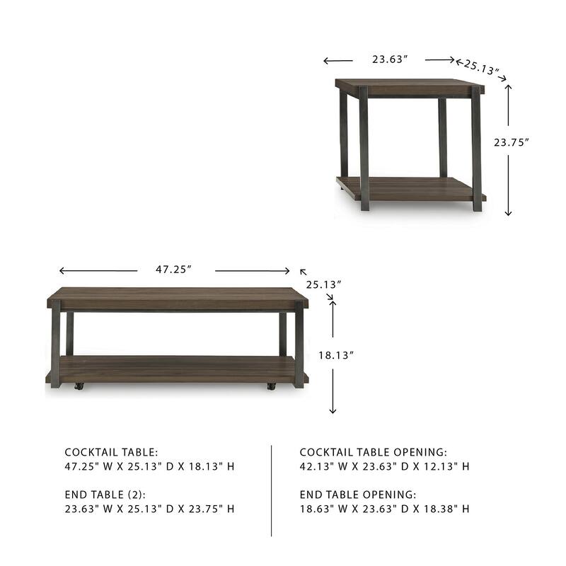 Signature Design by Ashley Trindwick Brown/Gray Table (Set of 3) - 47.25" W x 25.13" D x 18.13" H
