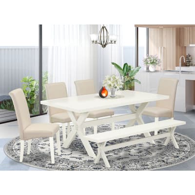 City Chic 6-Piece Dining Set - Cream Linen Chairs, Rectangular Table & Bench