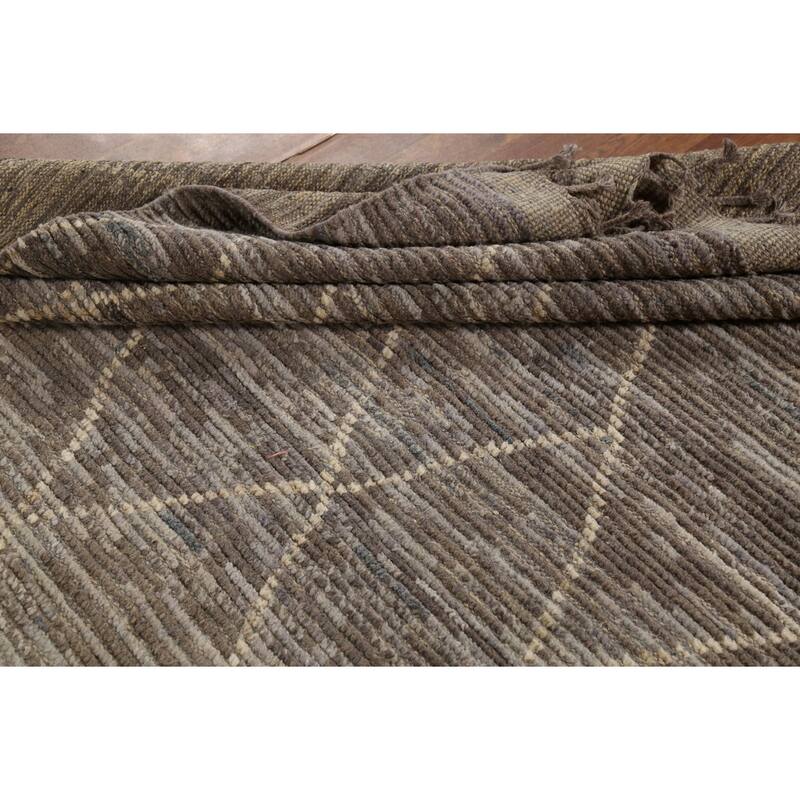 All-Over Trellis Moroccan Oriental Area Rug Handmade Beige Wool Carpet - 5'8"x 9'6"