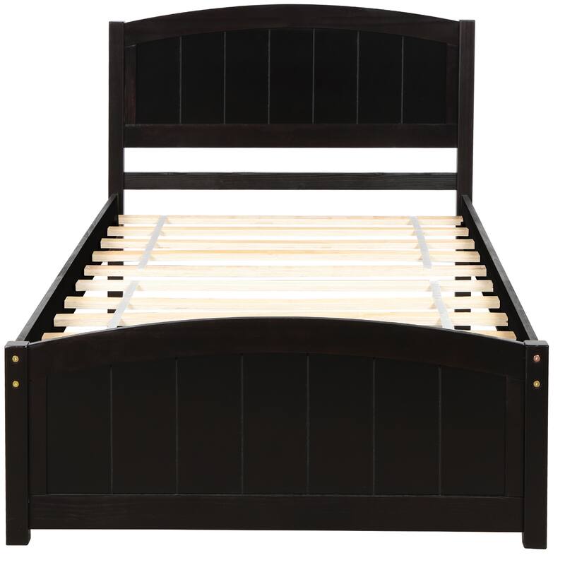 Minimalist Pine Wood Platform Bed with Elegant Walnut Finish - Twin Size Available.
