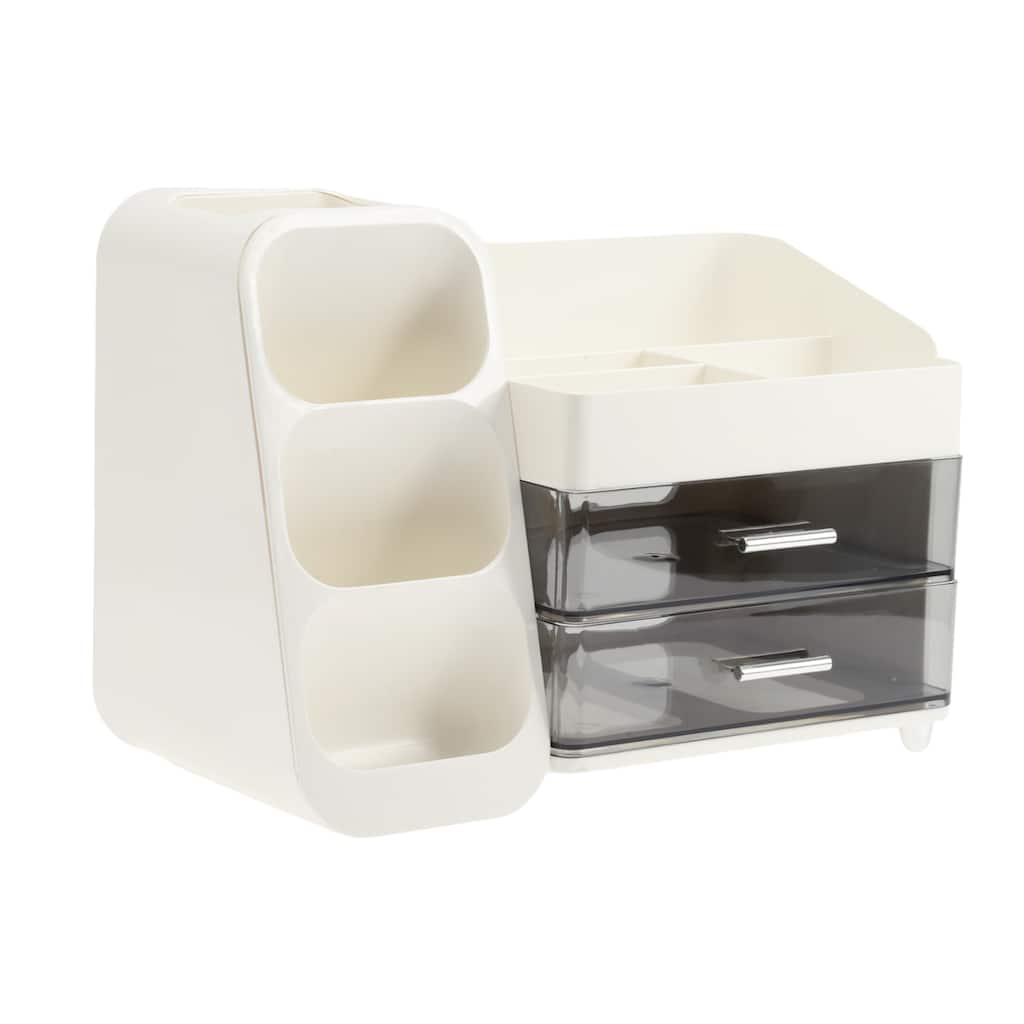 Makeup Organizer Three-Layer Cosmetic Storage w/ Drawer for Vanity Holder White - 13.46"x6.89"x9.84"