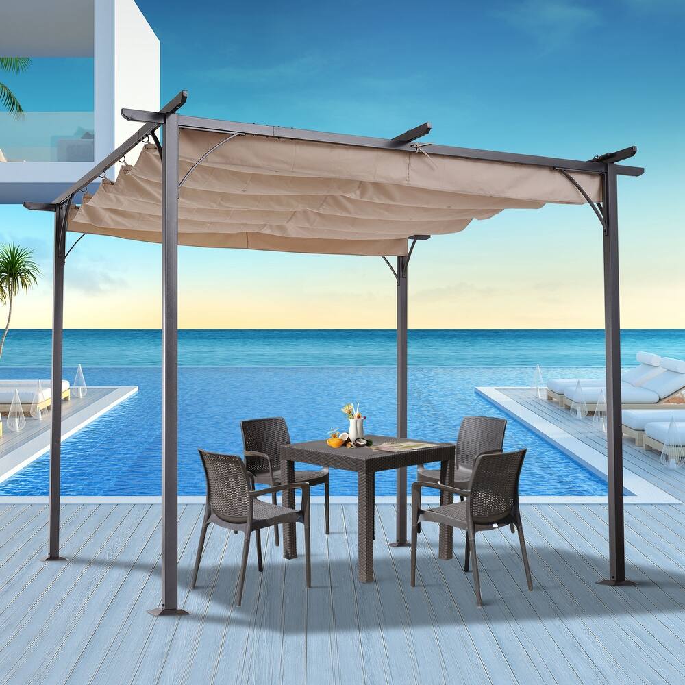 Outsunny 10' x 10' Retractable Patio Gazebo Pergola with UV Resistant Outdoor Canopy & Strong Steel Frame