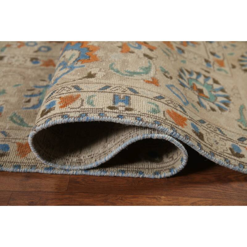 Hand Knotted Oriental 100% Wool Carpet Traditional Floral Beige & Ivories Tabriz Area Rug - 13' 1'' X 9' 9''