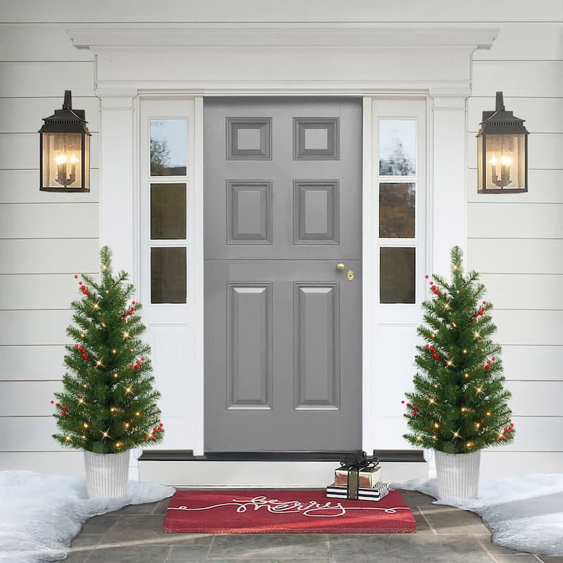 Puleo International Set of 2, 3.5 ft. Pre-Lit Decorated Artificial Potted Christmas Trees