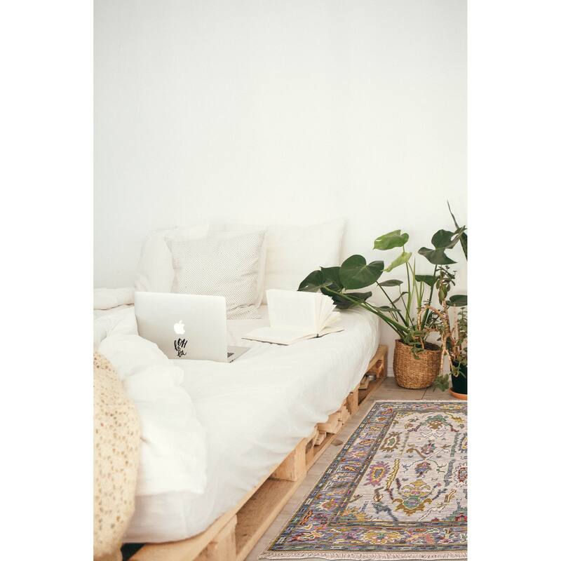 ECARPETGALLERY Hand-knotted Modern Oushak Light Grey Wool Rug - 3'2 x 4'11