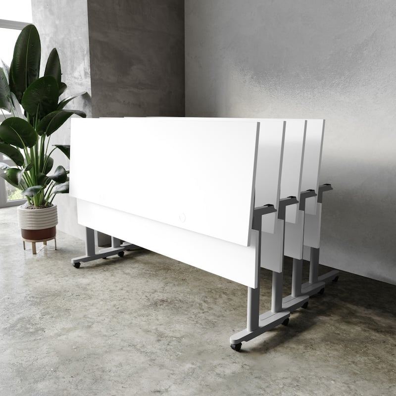 Commercial Nesting Flip Training Table with Steel Frame and T-Legs - 23.5"W x 72"D x 30"H