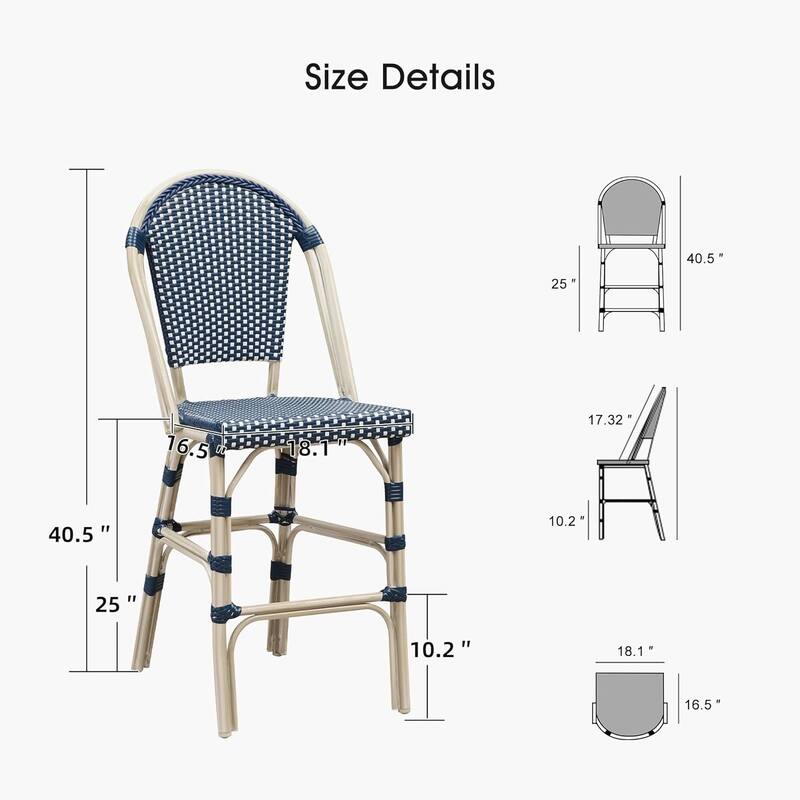 PURPLE LEAF White Print Finish Patio Bar Chairs with Back Rattan Bar Chairs French Bistro Set for Kitchen Outdoor Counter Stool