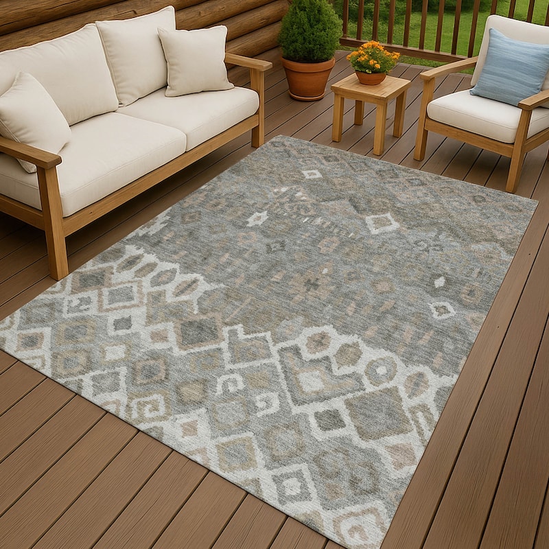 Machine Washable Indoor/ Outdoor Boho Moroccan Chantille Rug