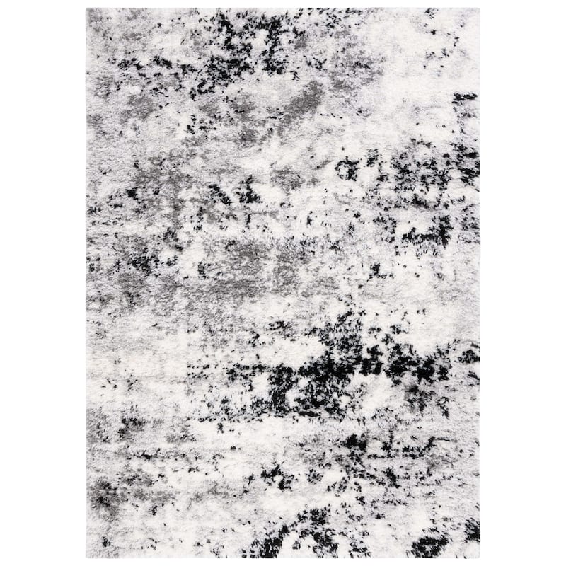 SAFAVIEH Lindsay Shag Nancie Modern Abstract 2-inch Thick Rug - 8' x 10' - Grey/Black Ivory