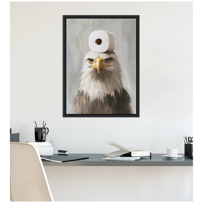 Kate and Laurel Sylvie Toilet Paper Roll on Bald Eagles Head Bathroom Art Framed Canvas by The Creative Bunch Studio