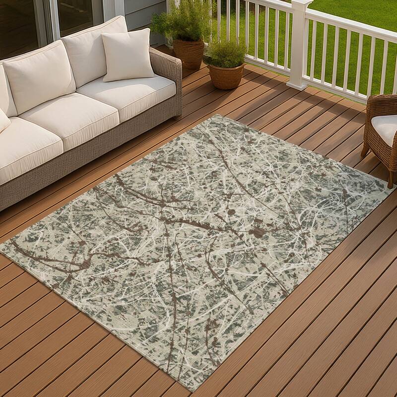 Machine Washable Indoor/ Outdoor Modern Splatter Chantille Rug - Basil - 3' x 5'