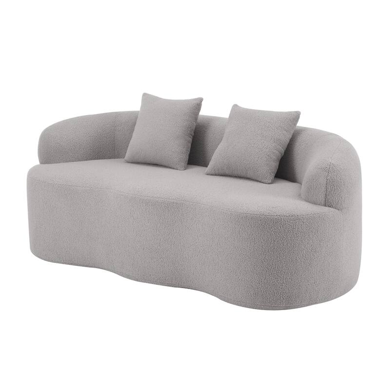 Grey Curved Loveseat Sofa with Round Armrest, No Assembly