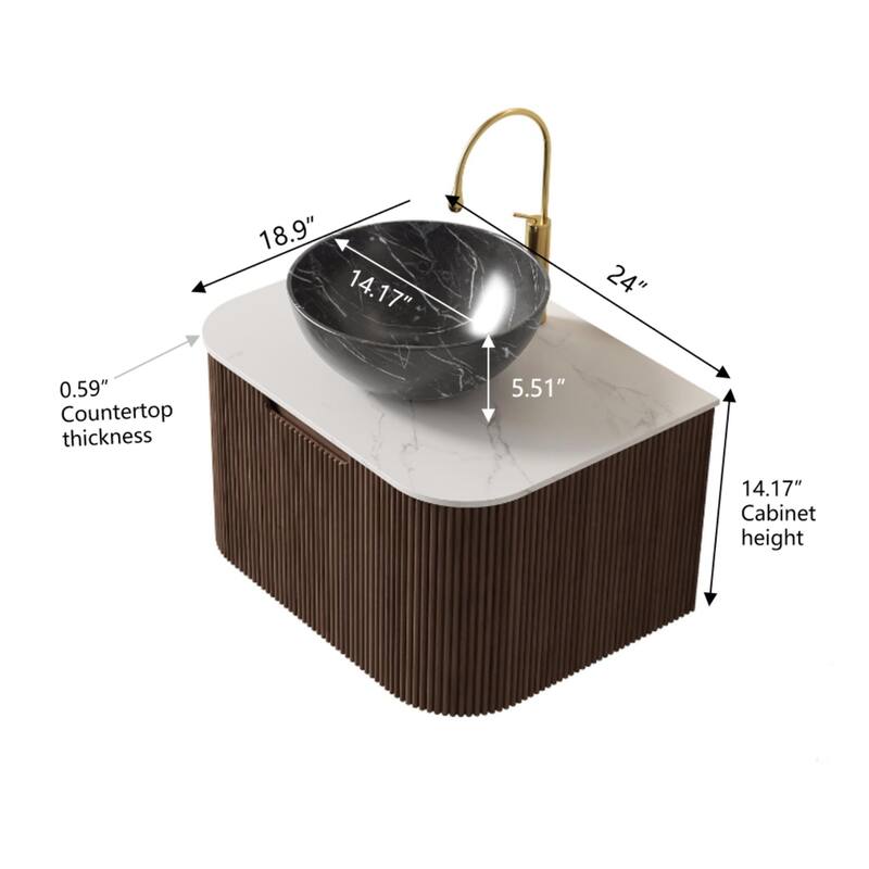 Wall Mounted Bathroom Vanity with Black Bowl Ceramic Basin