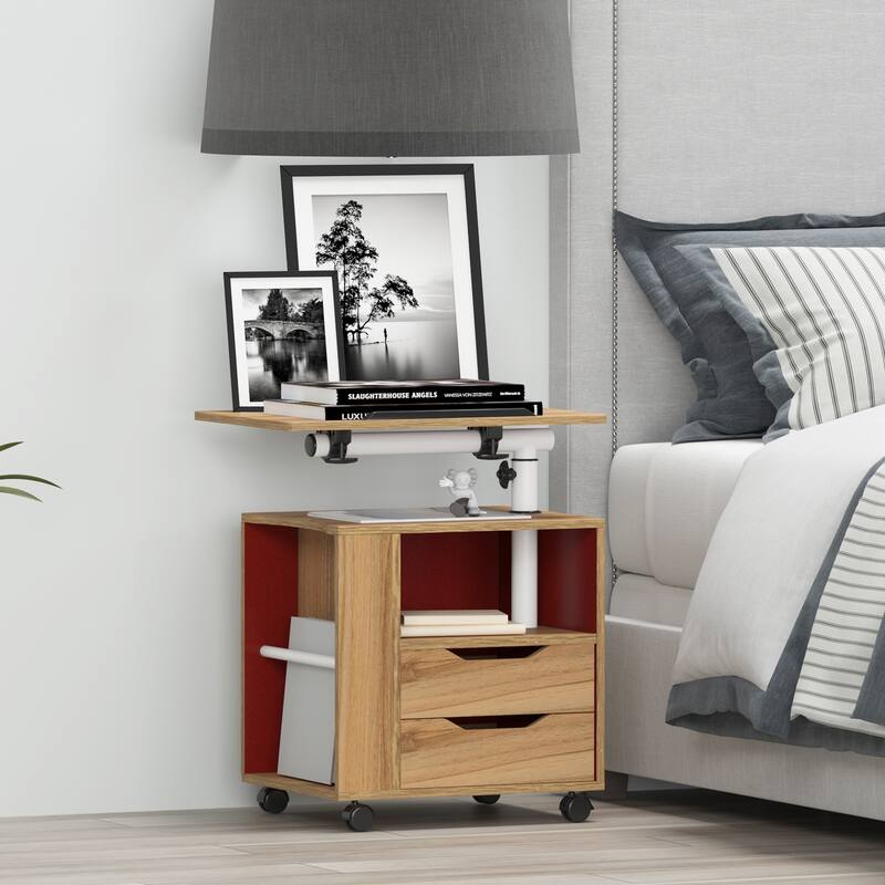 Height Adjustable Nightstand Movable Bedroom Side Table Bed Bath