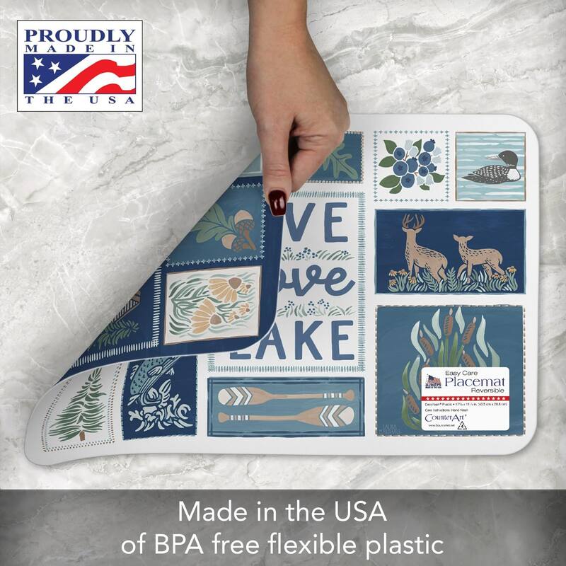 Lakeside 4 Pack Reversible Easy Care Flexible Plastic Placemats Made in The USA BPA Free Easily Wipes Clean