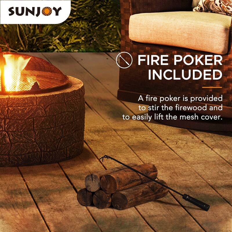 Sunjoy Stone 26 in. Round Wood Burning Firepit