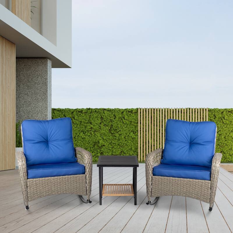 Outdoor Wicker Rocking Chair Grey Rattan with Removable Cushion - 33.9''x 29.5''x 34.1''