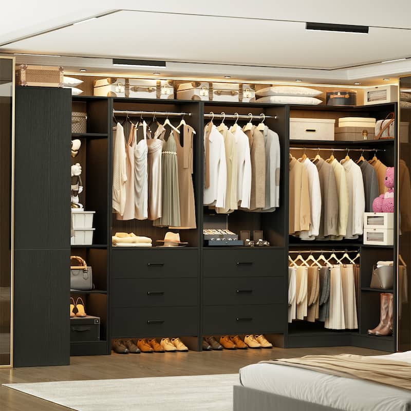 Cimly Set of 4 Closet Organizer with Drawers, U Shaped Freestanding Closet System