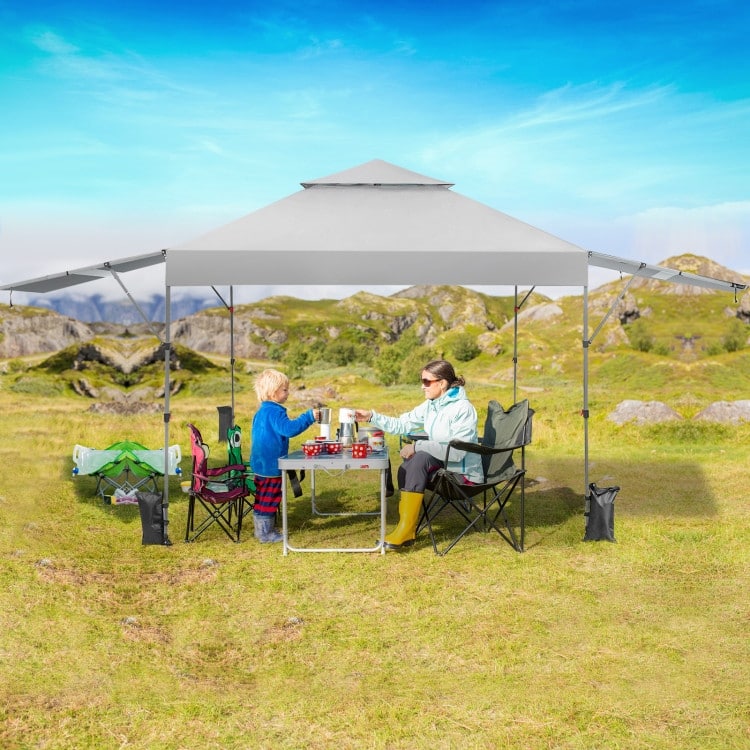 Outdoor Pop Up Canopy Tent with Side Awnings 10x17.6 Ft for Patio or Beach - 10 x 17.6 x 8.9-9.5 ft