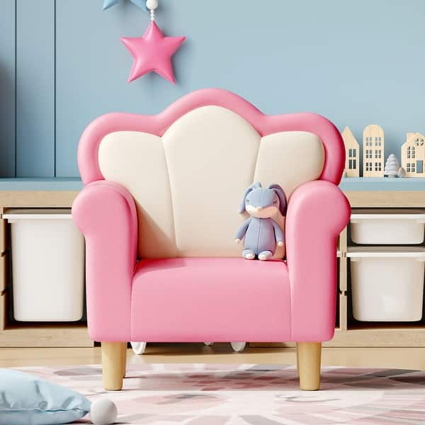slide 2 of 12, Upholstered Kids Sofa, Princess Armchair for Children, Petal Shape Toddler Sofa Chair for Playroom, Children's Bedroom Pink+White