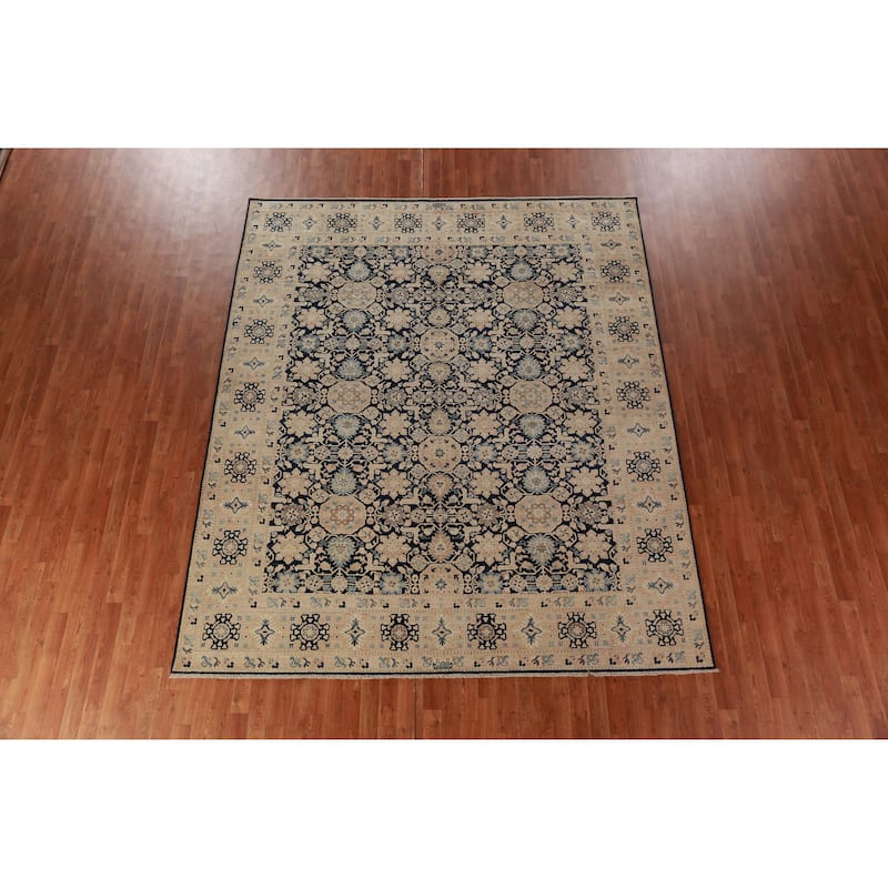 Hand Knotted Oriental 100% Wool Carpet Traditional All-Over Navy Blue & Blues Ziegler Area Rug - 9' 9'' X 8' 3''