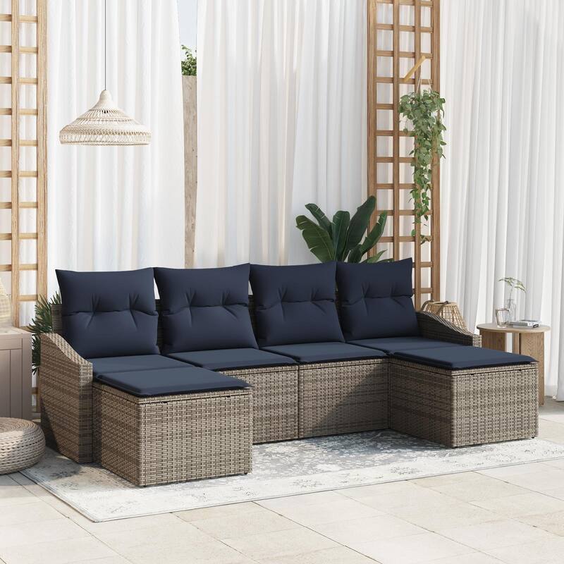 vidaXL 6 Piece Garden Sofa Set with Cushions - 91.7×46.1×27.2 - Grey