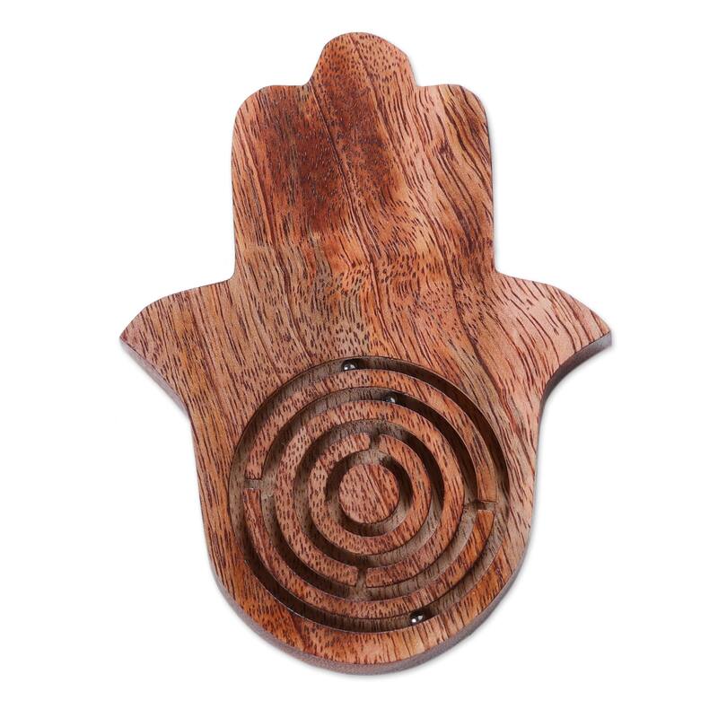 Novica Handmade Hamsa Roads Wood Maze Game
