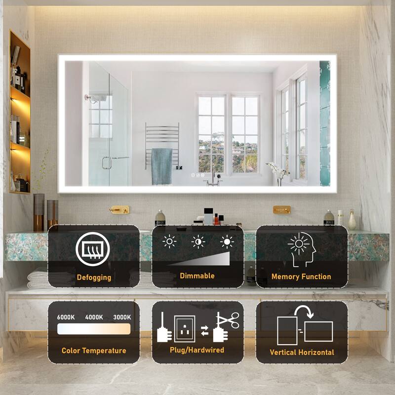 Wall Mounted Bathroom Heavy Duty Framed LED Mirror With bright light And And Memory Function