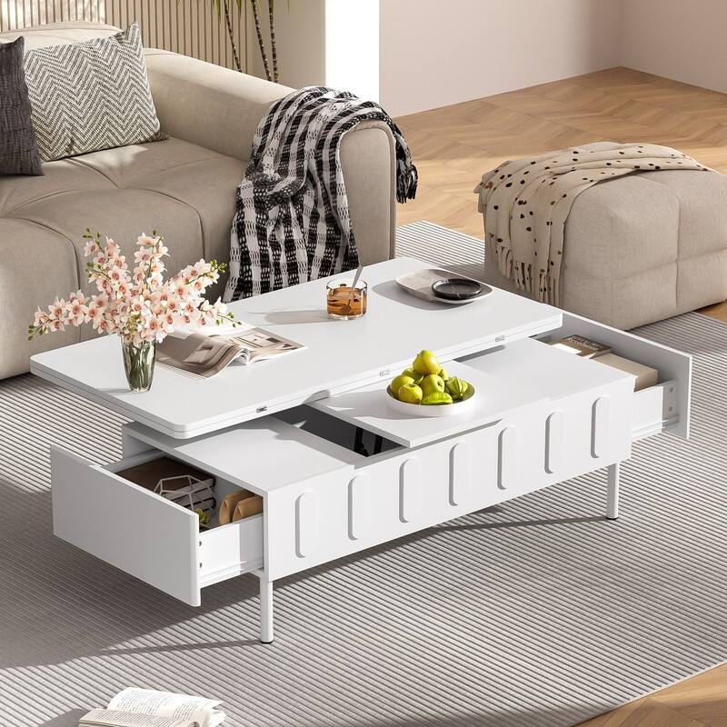Lift-Top Coffee Table with 2 Drawers, Modern Space Saving Center Table with Foldable Top