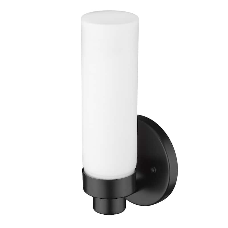 Minimalist Wall Sconce with Narrow Frosted Glass and Metal Base - 3.75” x 4.75” x 10”