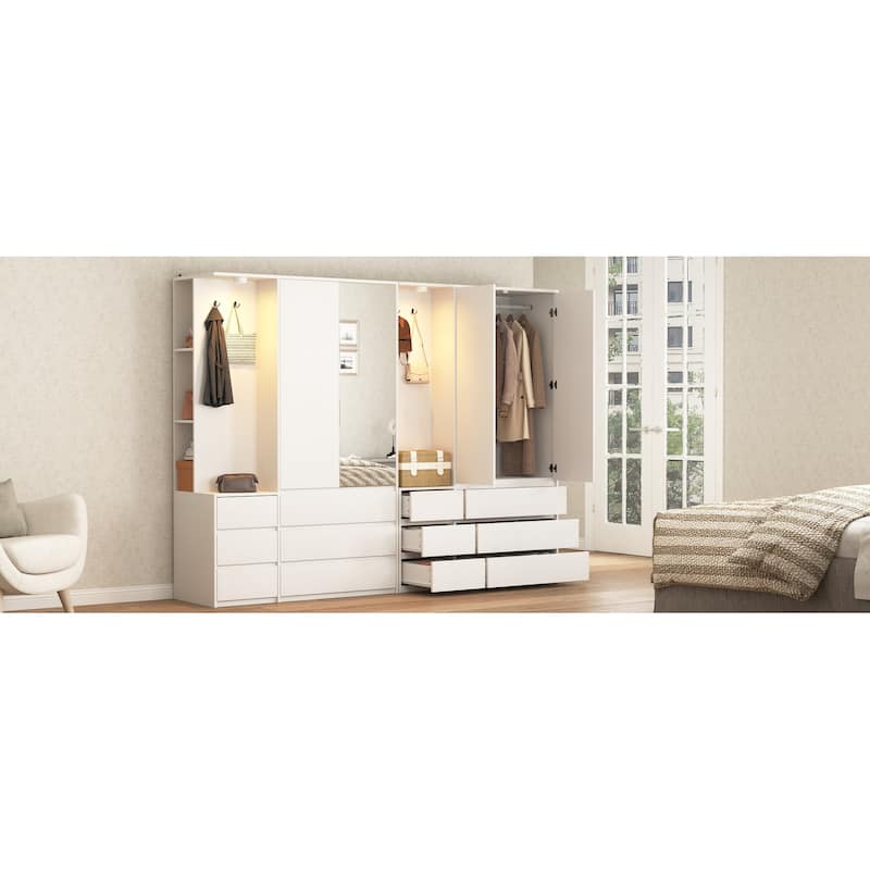 Wardrobe Closet 70.8" H, Bedroom Wooden Wardrobe with 3 Doors 2 Drawers, Modern Clothing Storage Cabinet Combination