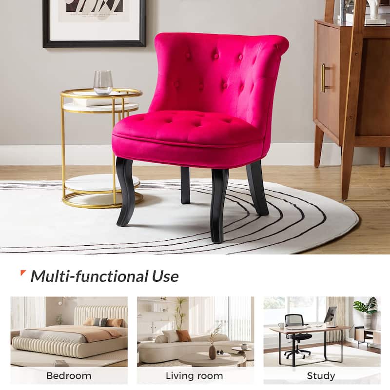 Paolino 25.1" Wide Traditional Velvet Button-tufted Back Stools with Wood Legs by HULALA HOME