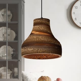 Matte Black Modern Nordic Style 1-Light Pendant Light with Natural Brown Origami Paper Shade