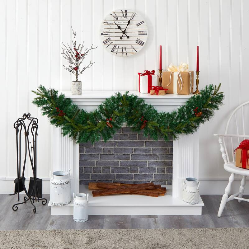 Artificial Christmas Garland 6ft Pine Lights Berries Pinecones Holiday Decor - 72