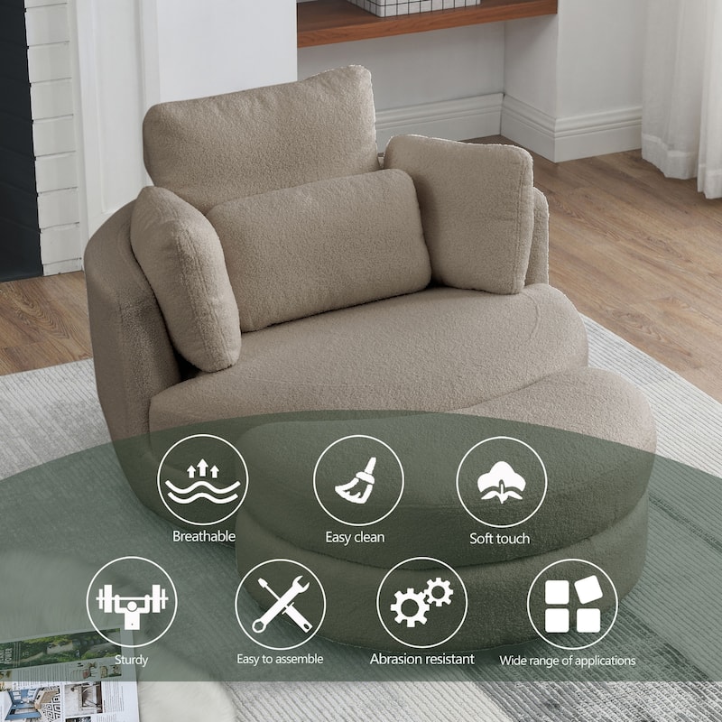 39"W Moon Upholstered Swivel Accent Barrel Chair with Storage Ottoman for Living Room - 51 x 39 x 30.5