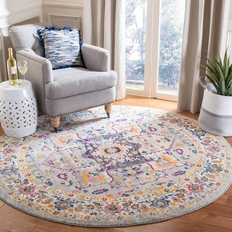 SAFAVIEH Evoke Spasenka Vintage Boho Medallion Rug - 6'7" Round - Grey/Grey