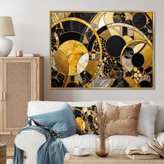 Designart "Gold Black Gold And Black In Motion I" Abstract Shapes ...