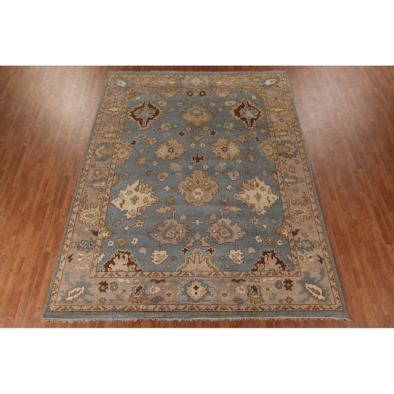 Blue Floral Oushak Oriental Area Rug Handmade Wool Carpet - 9'2"x 12'0"