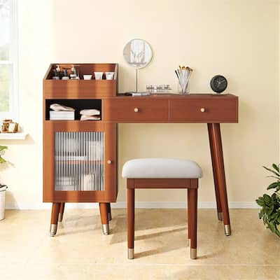 Modern Makeup Vanity Desk with Drawers,Space-saving Dressing Table Set