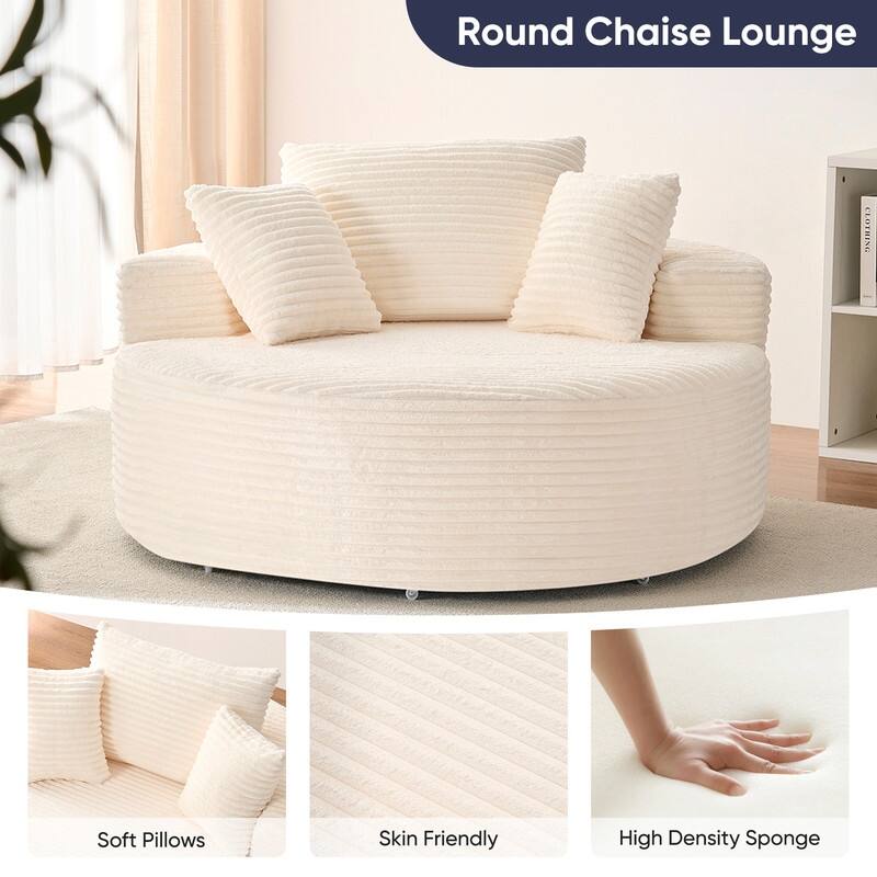 Corduroy Swivel Armchair with 360-degree Swivel, Deepseat Accent Barrel Round Sofa Chair with Pillows,Reading Chair