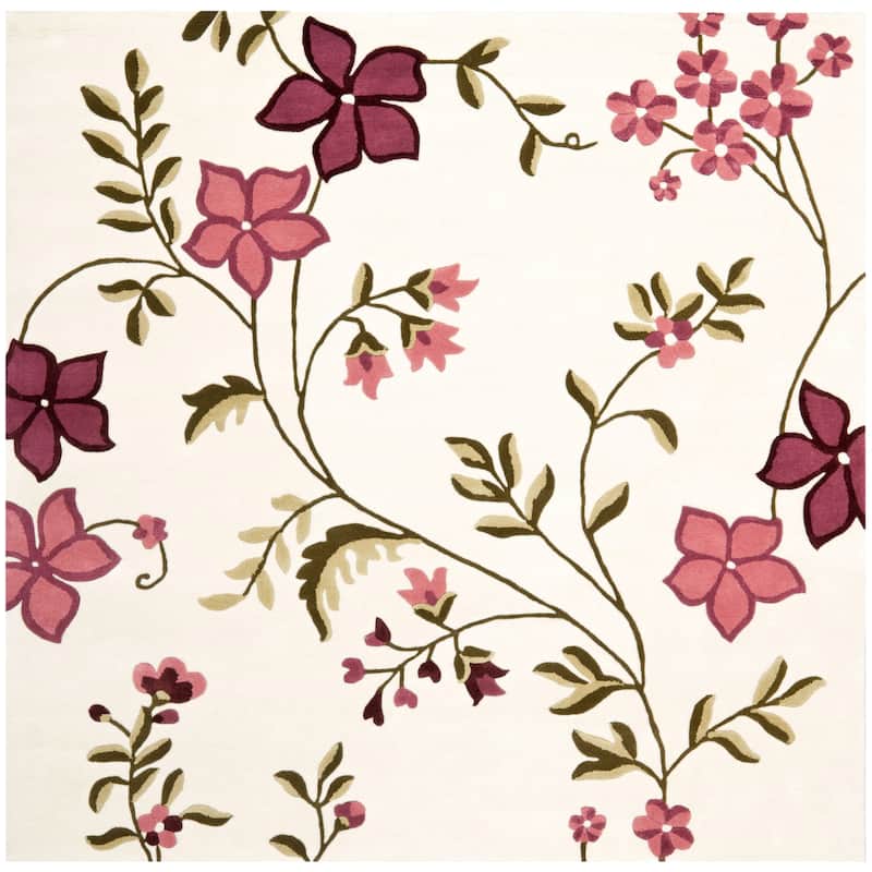 SAFAVIEH Handmade Capri Janika Modern Wool Rug - 7' Square - Ivory/Purple