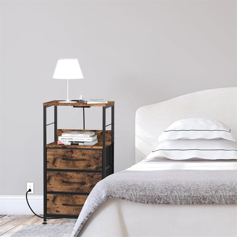 Tall Night Stand with Drawers - Brown