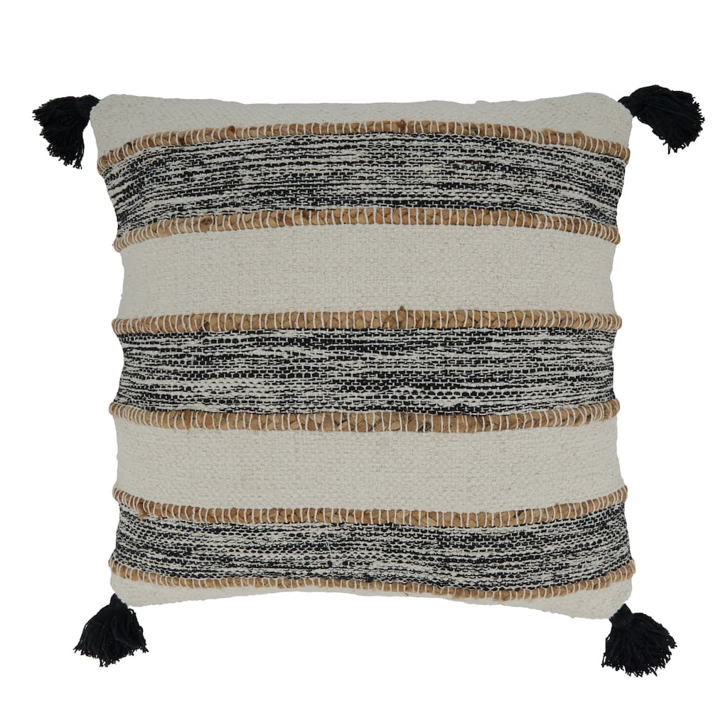 Striped Pillow With Tassel Corners Design