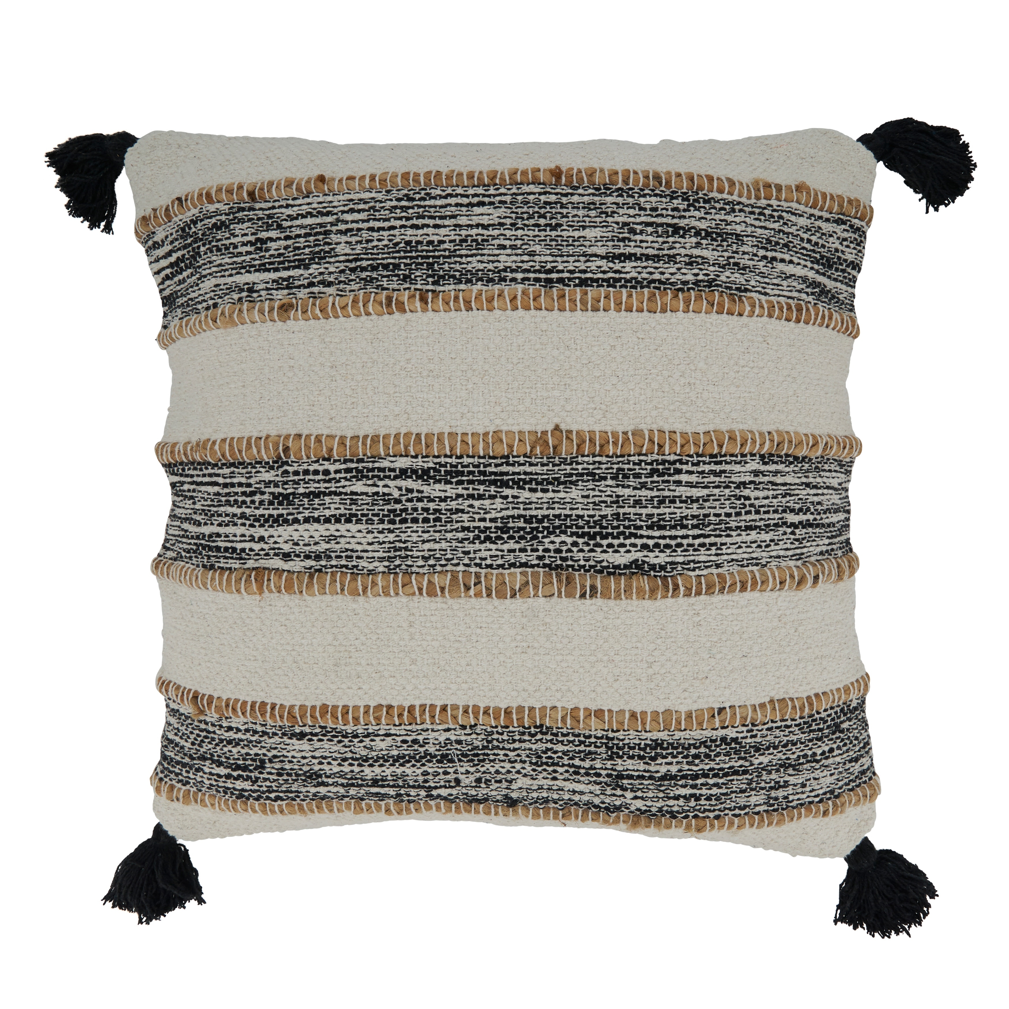 Striped Pillow With Tassel Corners Design