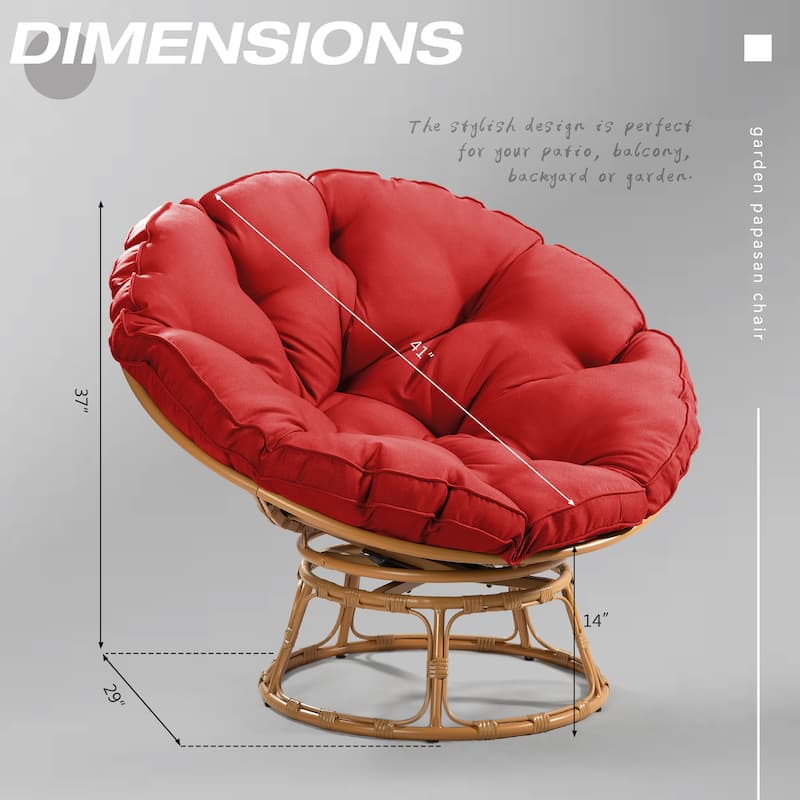 Cozywor Wicker Outdoor Patio Swivel Papasan Lounge Chair with Cushions