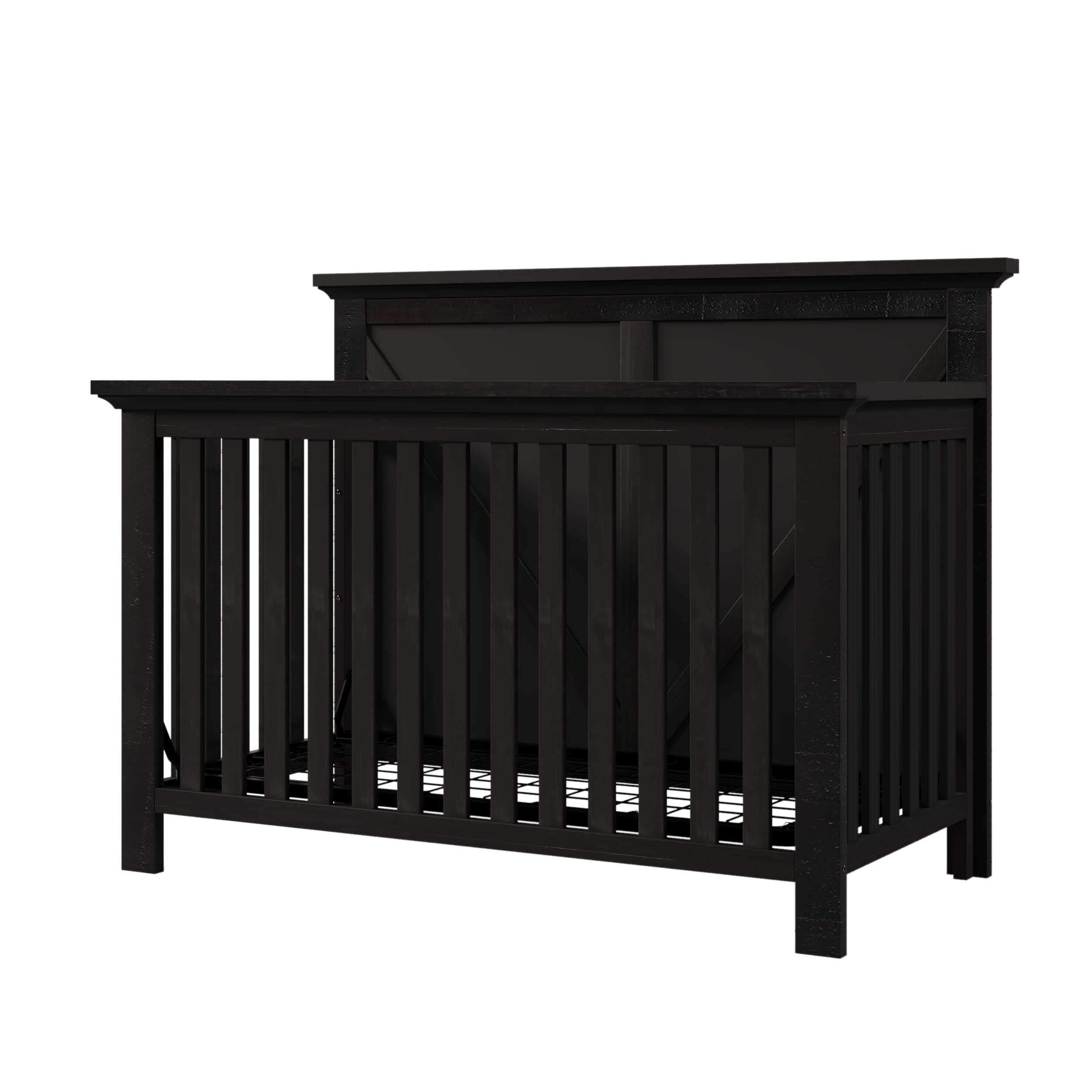 Rustic Farmhouse Style Whitewash 4 in 1 Convertible Baby Crib Converts to Toddler Bed Daybed and Full Size Bed